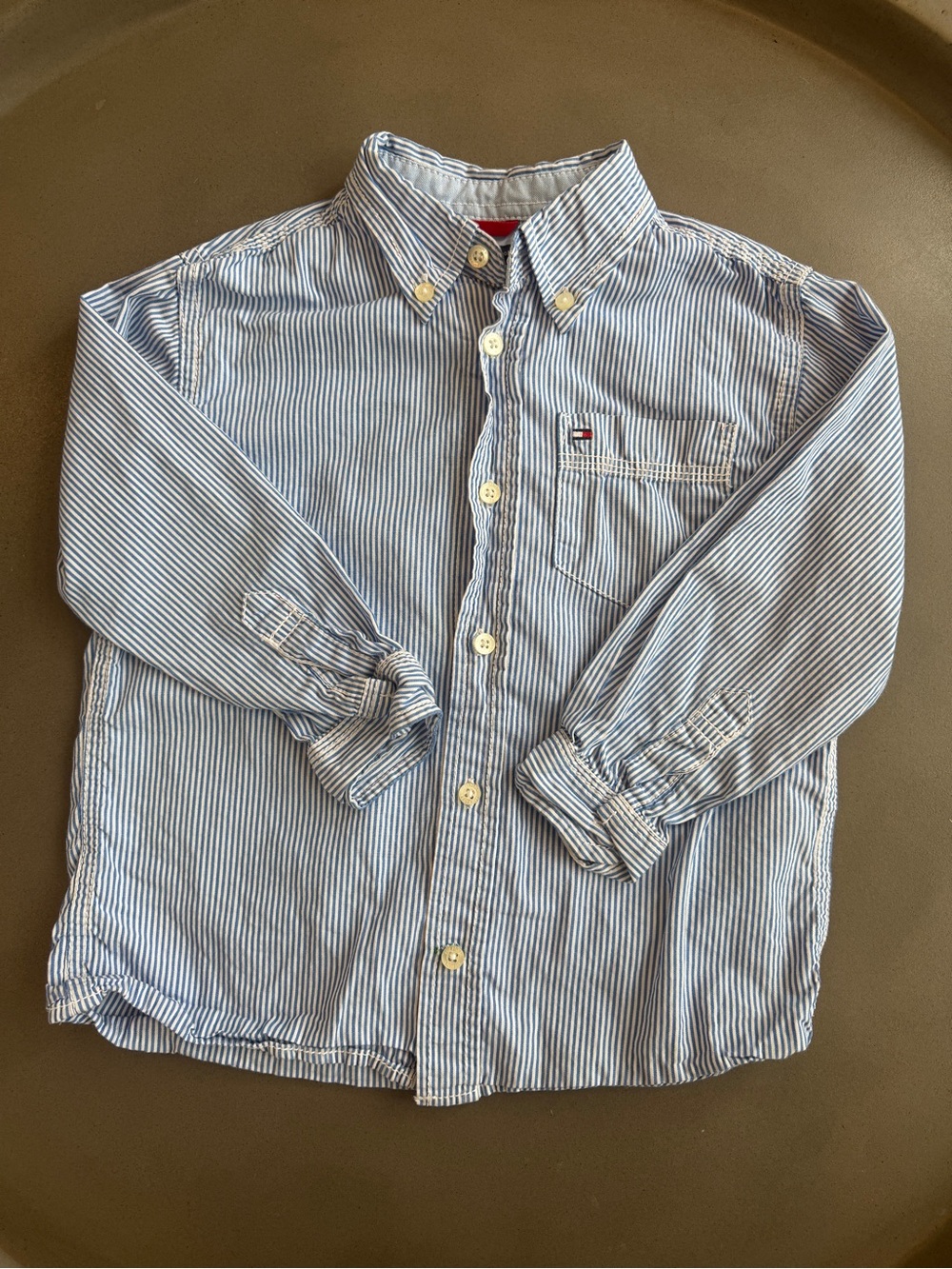 Tommy Hilfiger Blue & White Striped Button-Down Shirt 3T